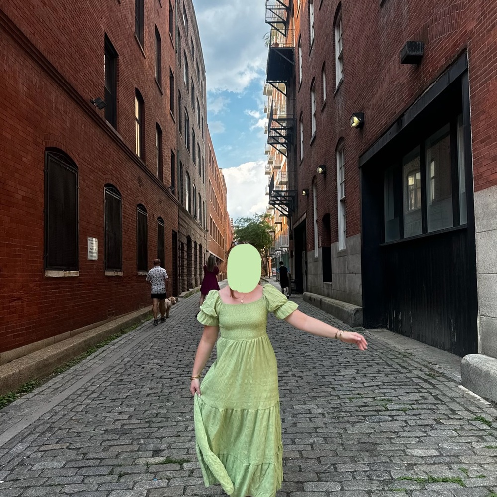 SHEIN Light Green Maxi Dress with Puff Sleeves